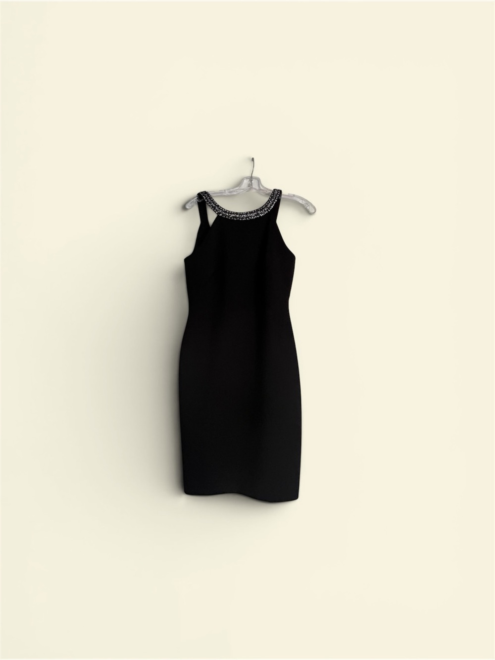 Black Sleeveless Beaded Neckline Dress